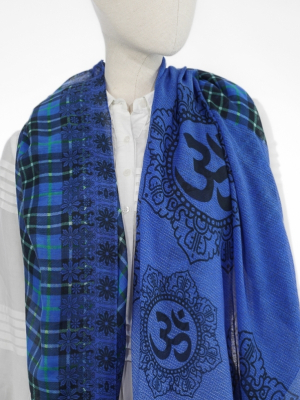 Ahmaddy Schal Karo blau - 70% Baumwolle/30% Seide